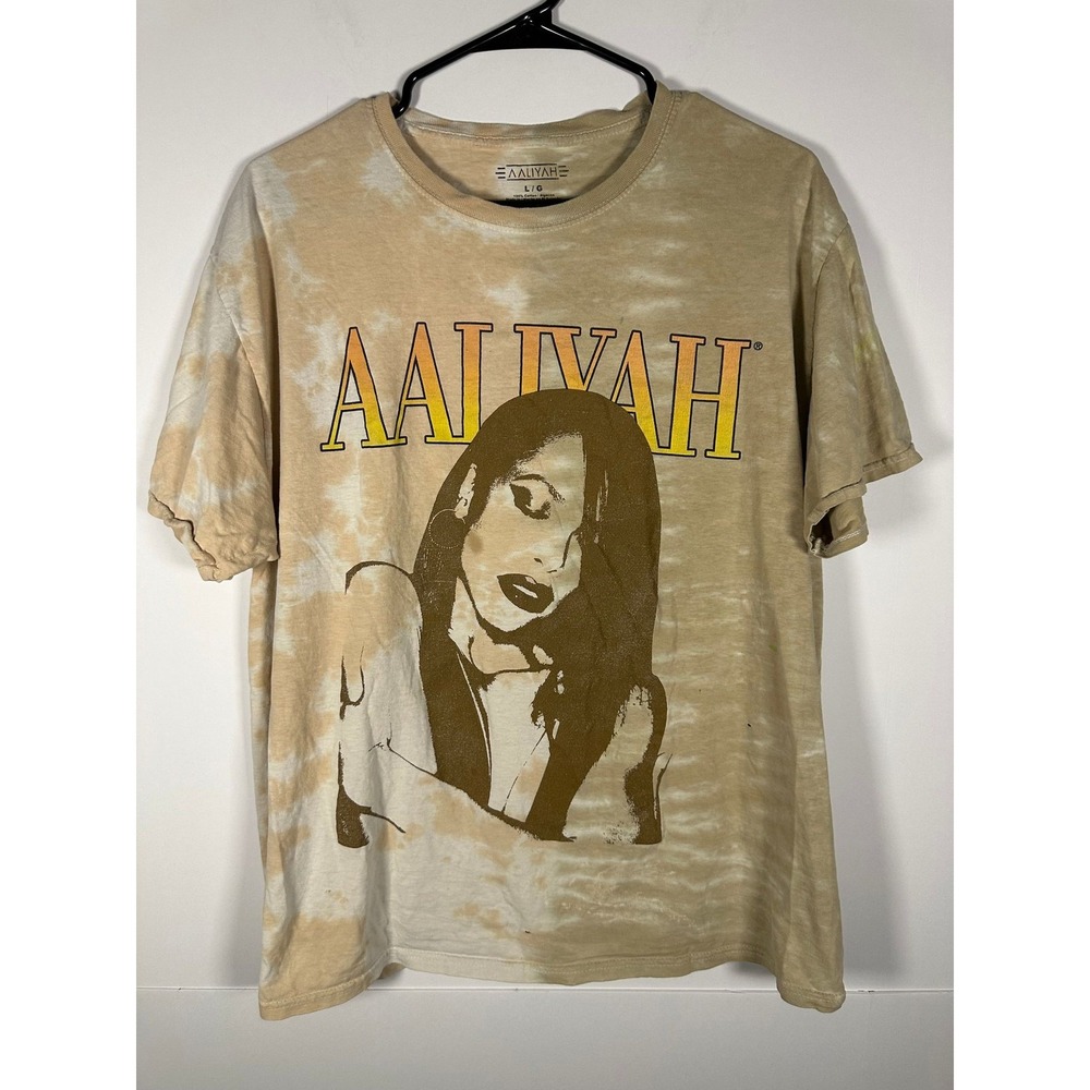 Aaliyah Graphic T-Shirt Unisex L Tie Dye Portrait Beige Vintage 90s RNB Tee READ
